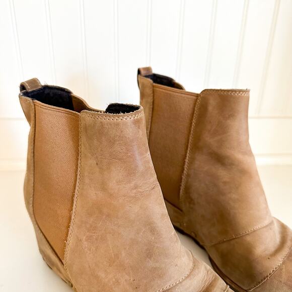 Sorel Lea Joan of Arctic Leather Wedge Ankle Bootie Brown 10.5 - Picture 3 of 9